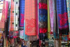 Colorful Scarves At A Market Royalty Free Stock Image