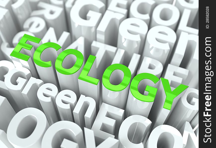 Ecology Green Word. Inscription of Green Color Located over Text of White Color. Ecology Green Word. Inscription of Green Color Located over Text of White Color.