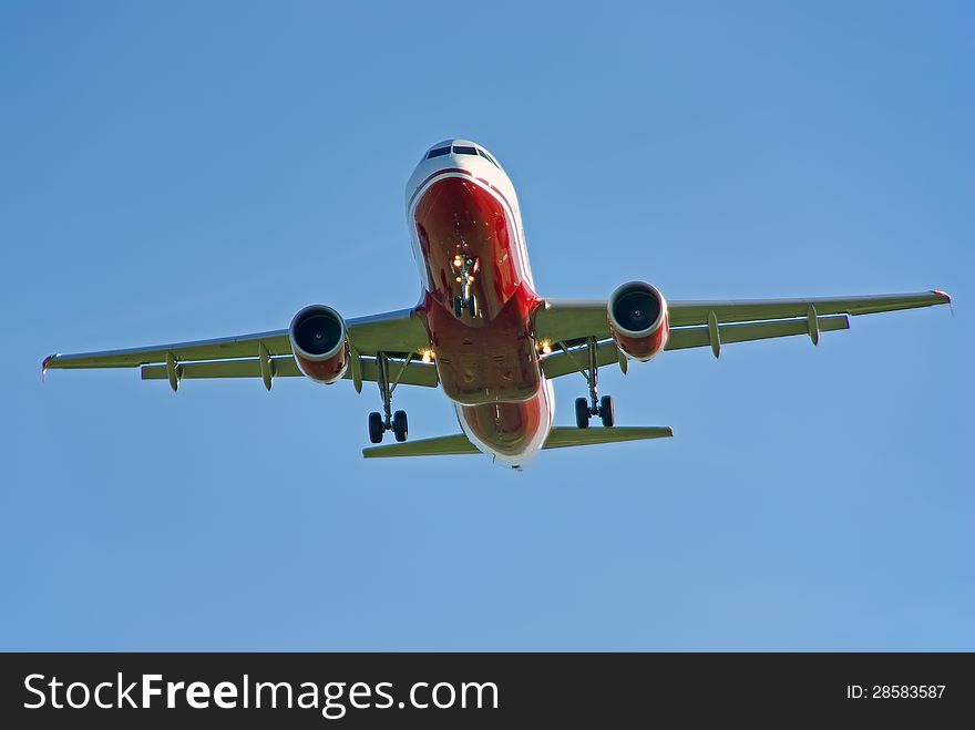 Passenger plane landing in the airport. Passenger plane landing in the airport