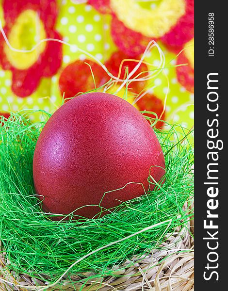 Art Easter greeting card with red Easter egg