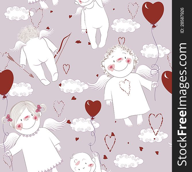 Seamless pattern with angels