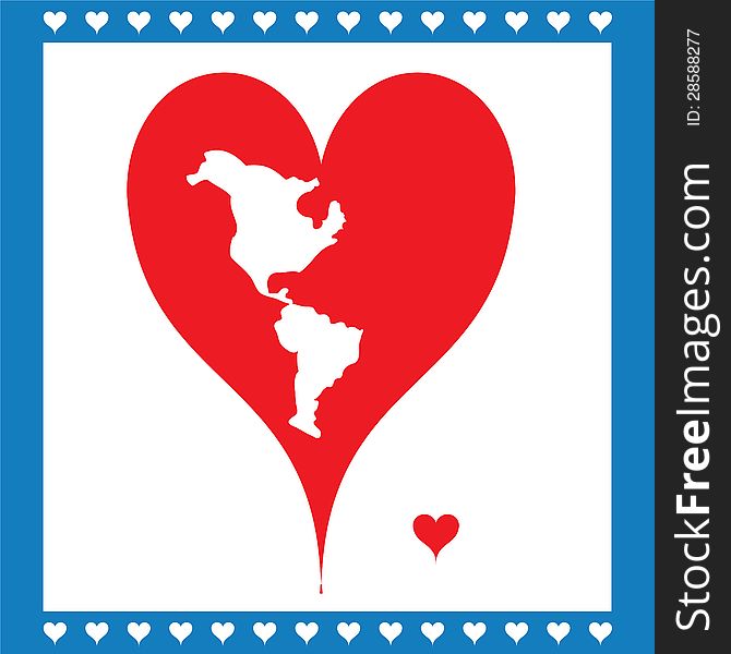 Illustration Heart Symbolizing American Map