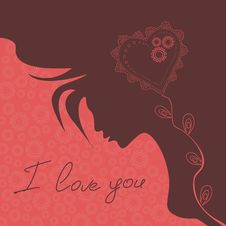 Illustration With Silhouette Of Girl And Heart Stock Photography Illustration With Silhouette Of Girl And Heart Stock Photography