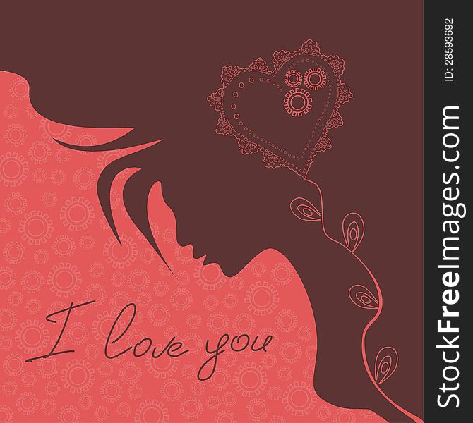 Illustration with silhouette of girl and heart