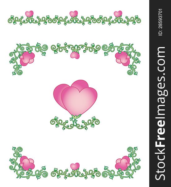 Decorative hearts and vines graphic with coordinating borders and corners. Decorative hearts and vines graphic with coordinating borders and corners