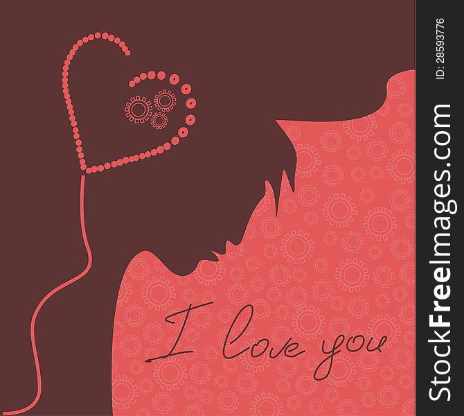 Illustration with silhouette of man, heart and text I love you. Wedding or Valentines card. Illustration with silhouette of man, heart and text I love you. Wedding or Valentines card