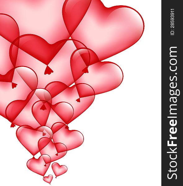 Red heart-balloons on a white background