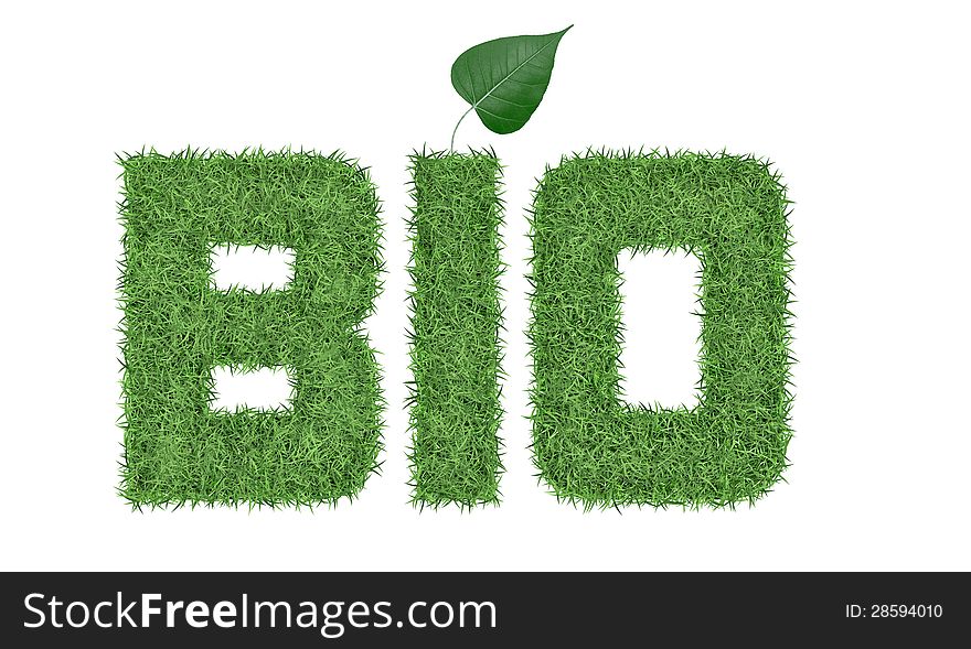 Text BIO of green grass with leaves