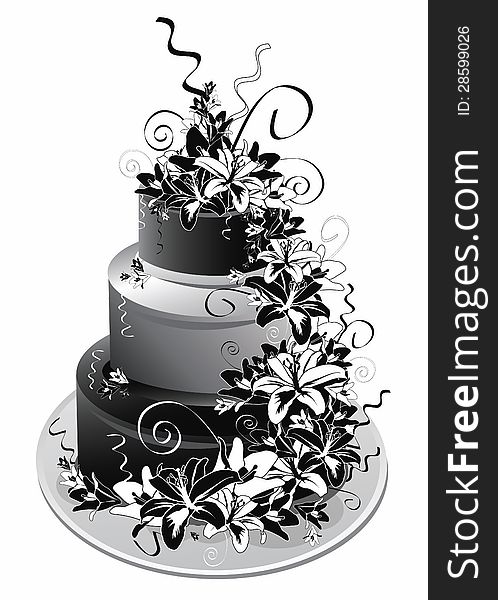 Three-storey cake illustration in black white. Three-storey cake illustration in black white