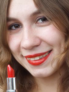 Girl With Lipstick Royalty Free Stock Photography Girl With Lipstick Royalty Free Stock Photography