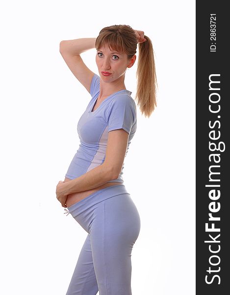 Pregnant woman on white background