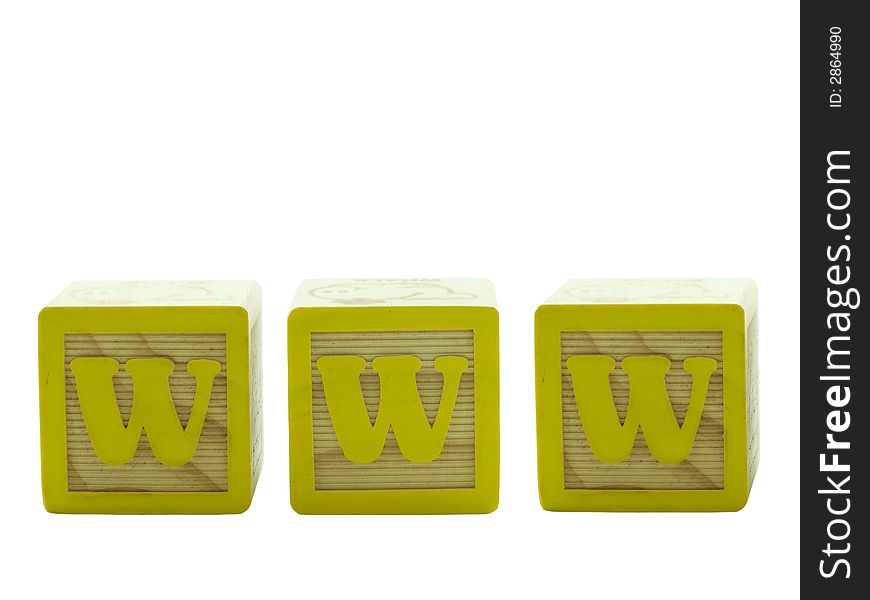 Toy wood blocks with WWW on them, isolated on white. Toy wood blocks with WWW on them, isolated on white