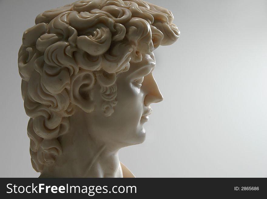 Replica of head of David in profile view. Replica of head of David in profile view