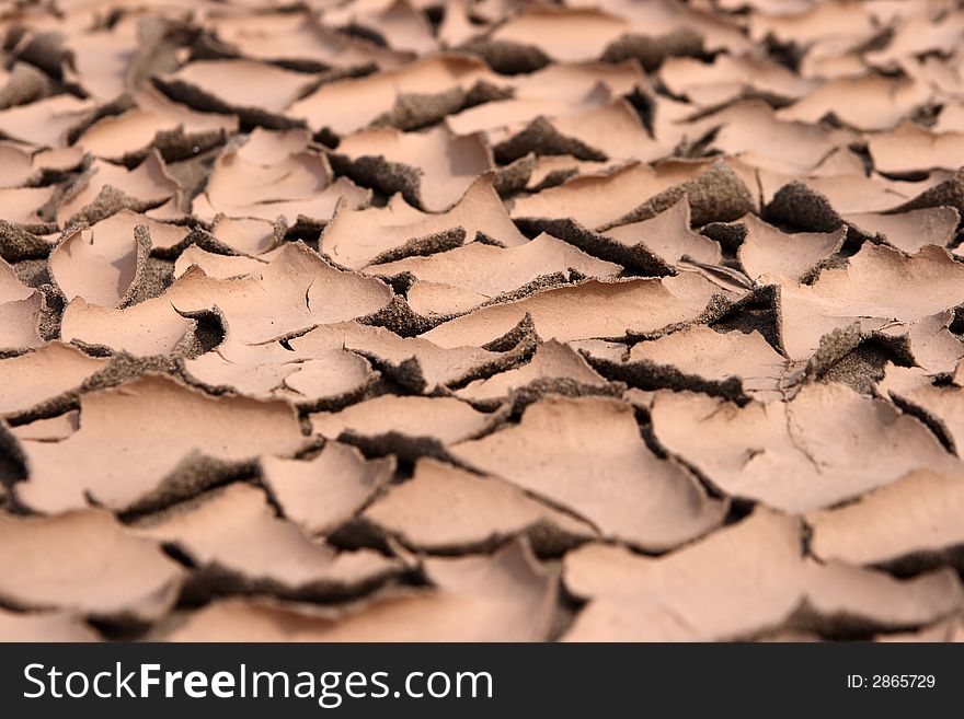 Dry Cracked Sand At Hot Summer