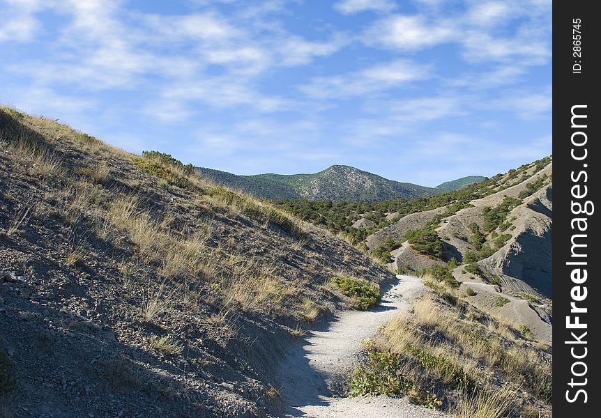 Track in mountains. The Crimean peninsula, a resort - New light