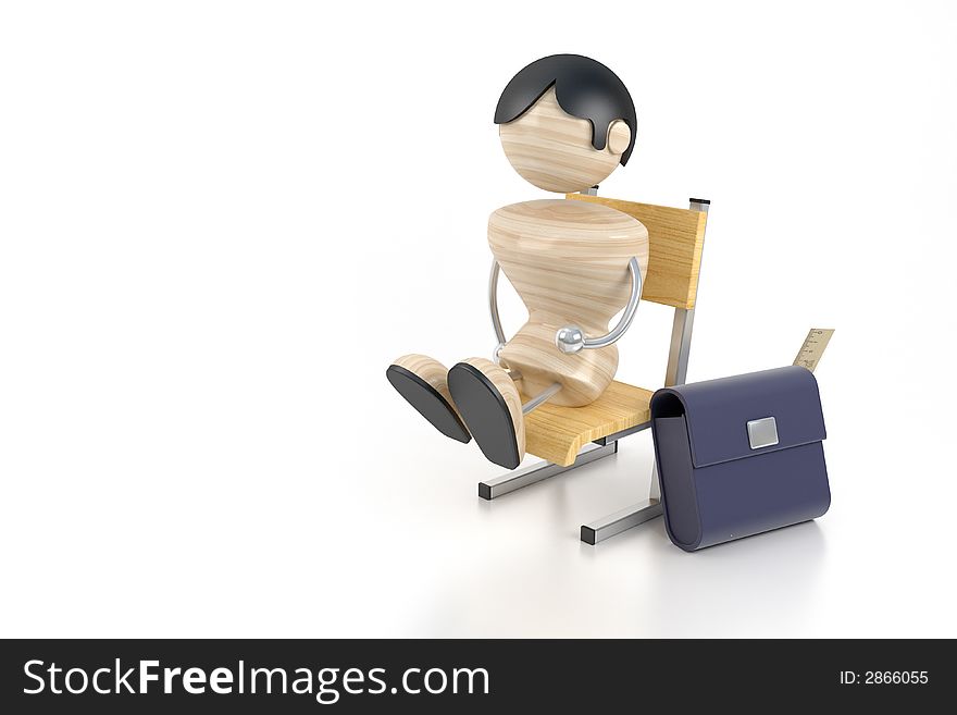 A little boy sits on a chair at school. 3d model