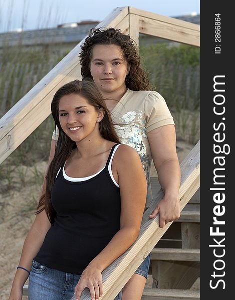 Young teen sisters on the beach. Young teen sisters on the beach