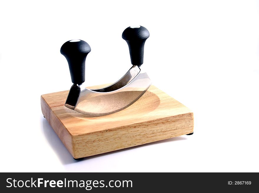 Mincing knife with wooden board