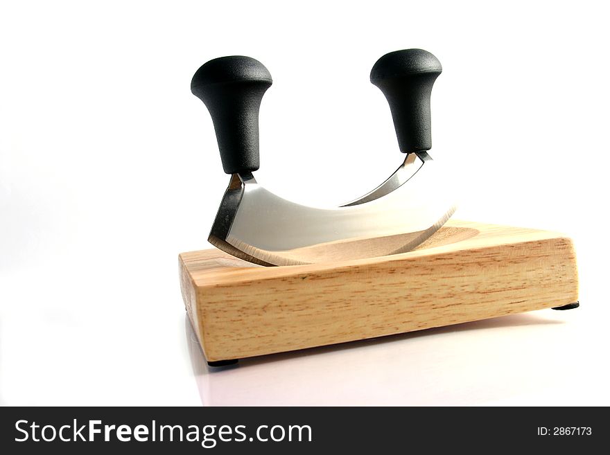 Mincing knife with wooden board