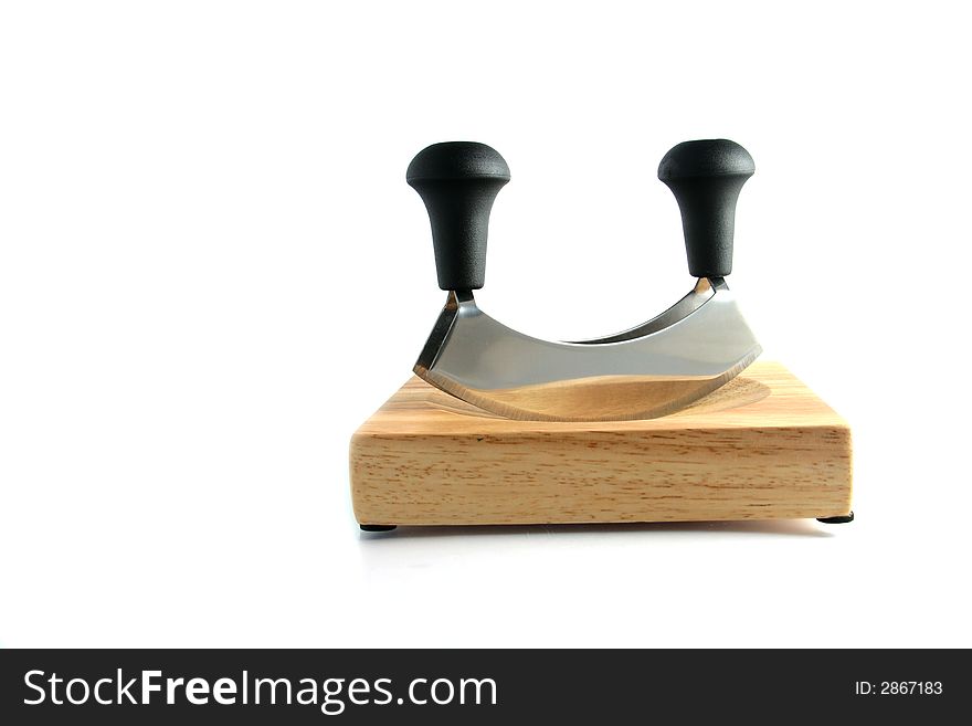 Mincing knife with wooden board