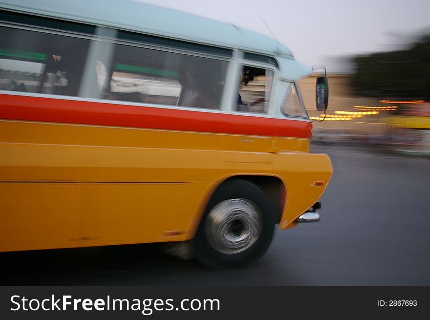 One of characteristic Malta buses taken with motion blur. One of characteristic Malta buses taken with motion blur.