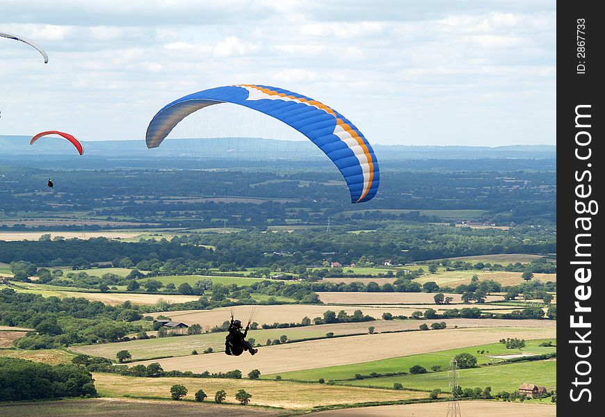 Hang glider showing the famous Sussex downs. Hang glider showing the famous Sussex downs