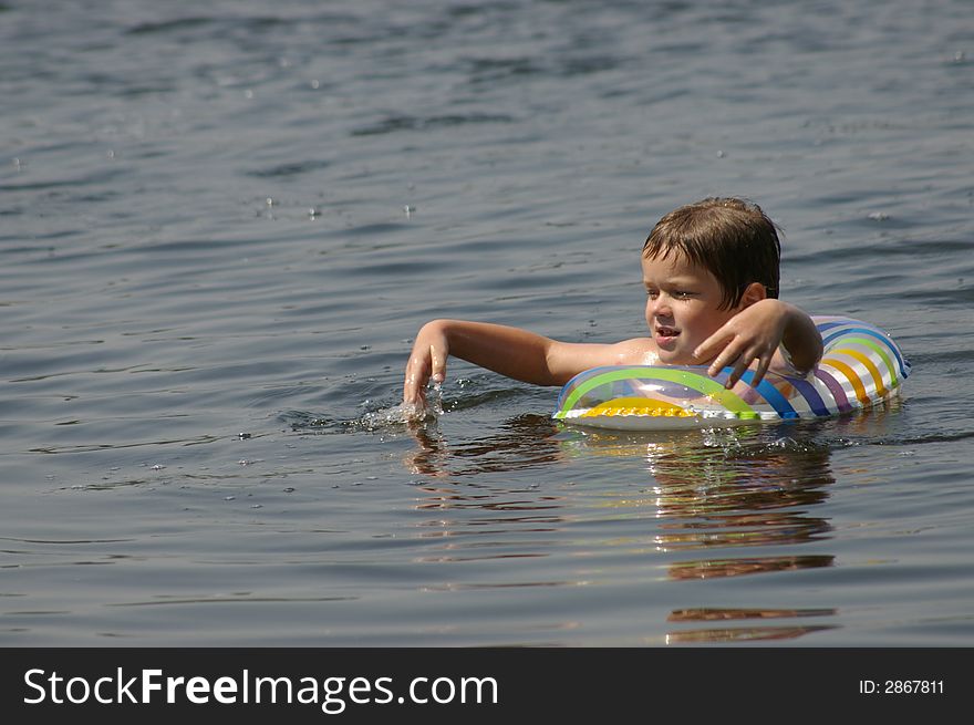 Boy bathe in river Dnepr