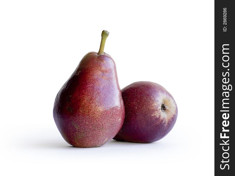 Two pears on the white background