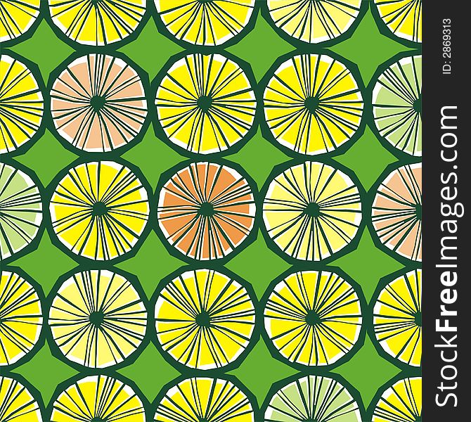 Pattern of citrus fruits on the green background