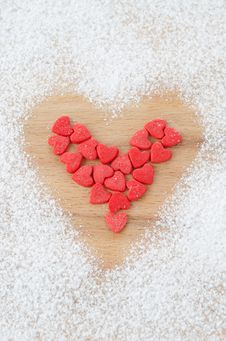 Sugar Hearts In The Form Of Heart On A Board Sprinkled With Powd Stock Photo Sugar Hearts In The Form Of Heart On A Board Sprinkled With Powd Stock Photo