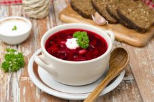 Ukrainian And Russian National Red Borsch With Sour Cream Horizo Royalty Free Stock Photography
