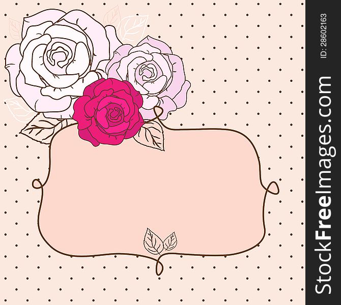 Retro Valentine vignette with roses on dotted background