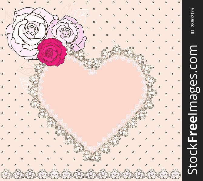 Retro Valentine vignette with roses and heart