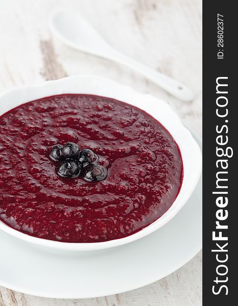 Black Currant Jam In A Bowl Closeup