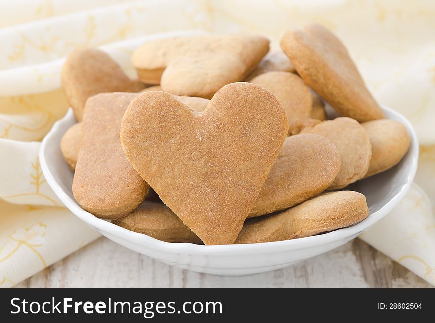 Heart shaped cookies in a bowl