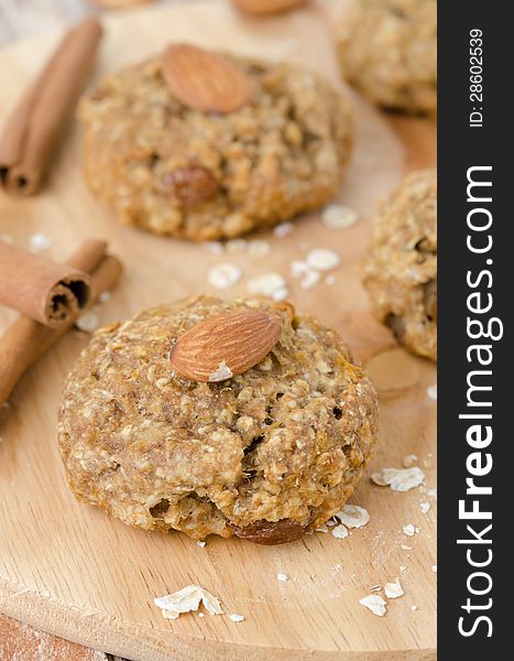 Homemade Oatmeal Cookies With Spices And Nuts Closeup