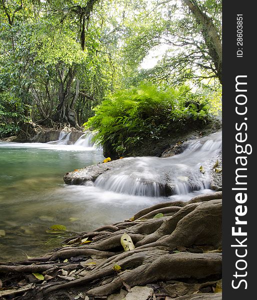 Waterfall named Jed Sao Noi waterfall, Saraburi Province, Thailand.