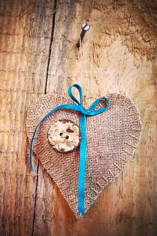 Decoration On Wooden Background With Fabric Heart Stock Photography Decoration On Wooden Background With Fabric Heart Stock Photography