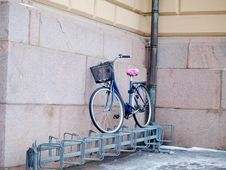 Bike Left Above A Bike Rack Royalty Free Stock Photography Bike Left Above A Bike Rack Royalty Free Stock Photography
