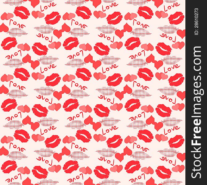 Seamless love vector pattern with grunge design.