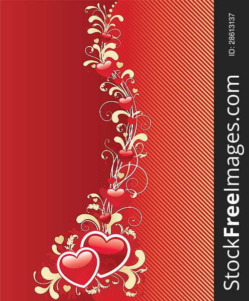 Red ornate abstract background with hearts. Red ornate abstract background with hearts.