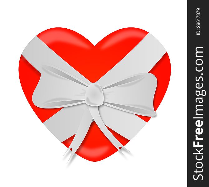 Heart tied with ribbon bow. St Valentines Day symbol. Heart tied with ribbon bow. St Valentines Day symbol