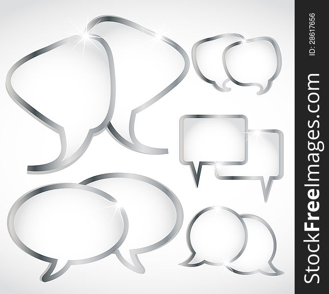 Shiny silver speech bubbles set abstract background