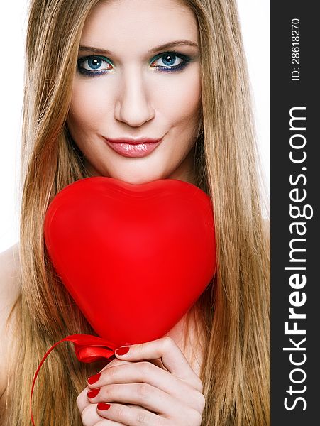 Valentine's Day.Beautiful smiling blonde,isolated on white. Valentine's Day.Beautiful smiling blonde,isolated on white