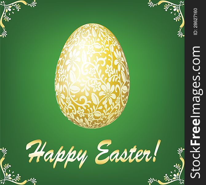 Easter gold egg on green background. Easter gold egg on green background
