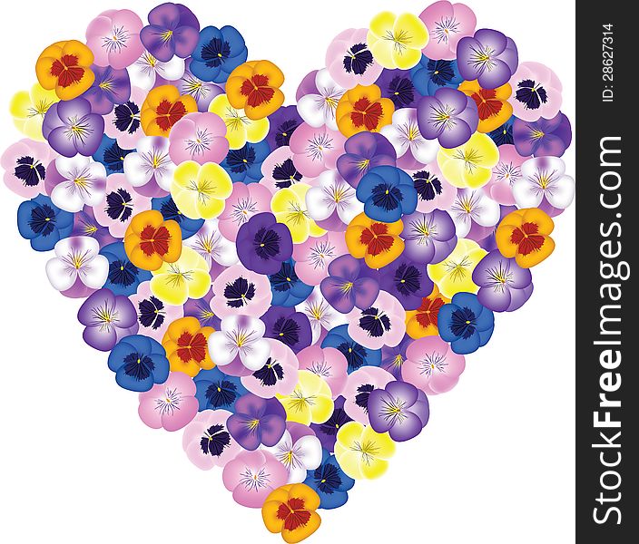 Pansies flower bouquet shaped heart