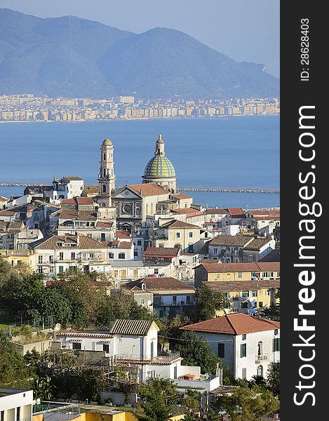 Overview of Vietri sul Mare with cathedral. Overview of Vietri sul Mare with cathedral