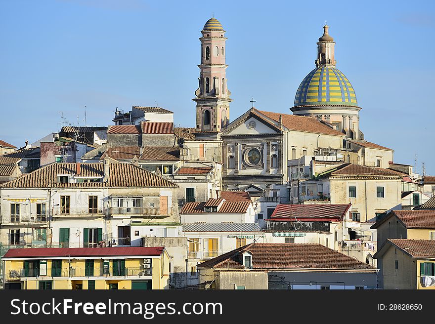 Overview of Vietri sul Mare with cathedral. Overview of Vietri sul Mare with cathedral