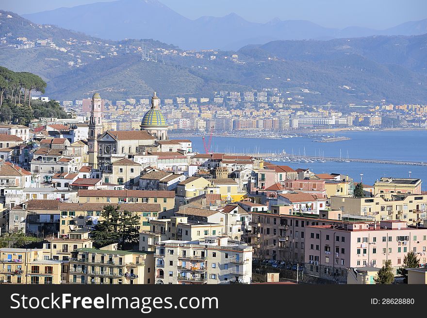 Overview of Vietri sul Mare with cathedral. Overview of Vietri sul Mare with cathedral