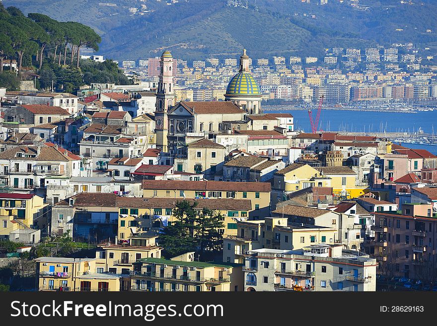 Overview of Vietri sul Mare with cathedral. Overview of Vietri sul Mare with cathedral